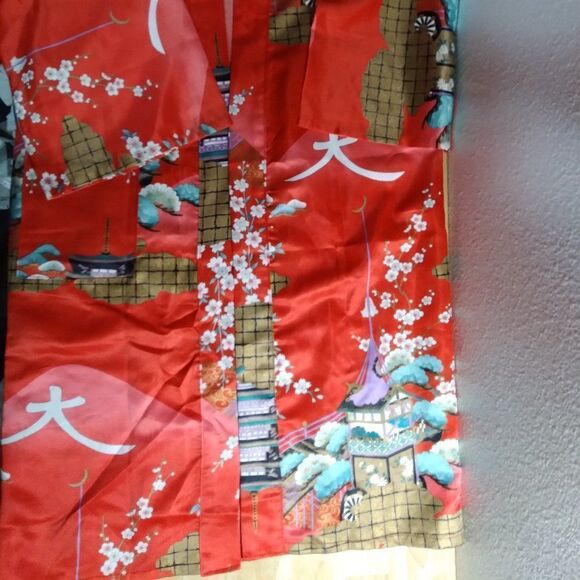 Vintage Cherry Blossoms Palace Pattern Kimono Robe Gown Shirt - Picture 3 of 10